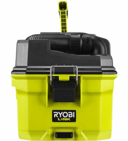 Ryobi 18V cordless vacuum cleaner for home cleaning, showing the compact design and power cord attachment.