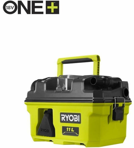 Ryobi 18V cordless vacuum cleaner for home cleaning, showing the compact design and dust container in a well-lit setting.