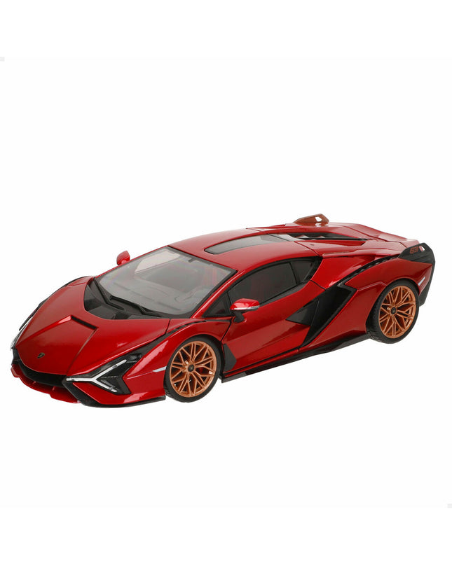 Bburago Lamborghini Sian FKP 37 1:18 scale toy car, detailed model in vibrant yellow with black accents, designed for collectors.