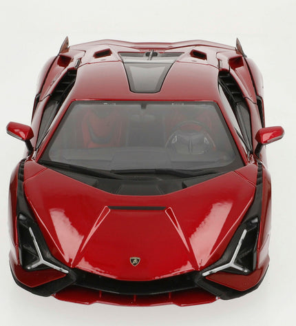 Bburago Lamborghini Sian FKP 37 1:18 scale toy car, detailed model in vibrant yellow with realistic features and branding.