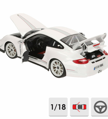 Bburago Porsche GT3 RS 4.0 1:18 scale toy car, detailed model with red body and black accents, suitable for collectors and play.