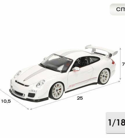 Bburago Porsche GT3 RS 4.0 1:18 scale toy car, detailed model of a sports car with racing design and vibrant red color.