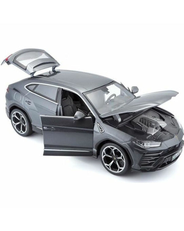 Bburago Lamborghini Urus 1:18 scale toy vehicle, detailed miniature car in yellow with black accents, perfect for collectors.