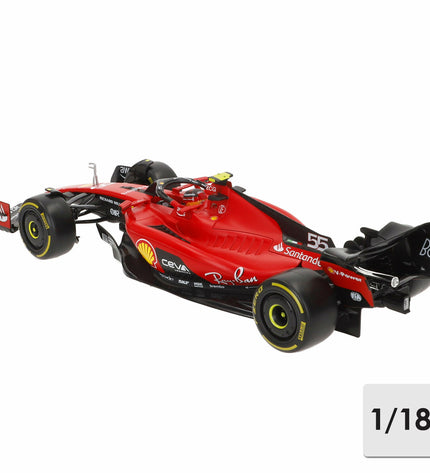 Bburago Ferrari F1 Racing SF23 #55 C 1:18 scale toy car, detailed model of Formula 1 racing vehicle with red color and racing decals