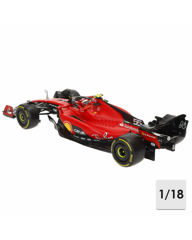 Bburago Ferrari F1 Racing SF23 #55 C 1:18 scale toy car, detailed model of Formula 1 racing vehicle with red color and racing decals