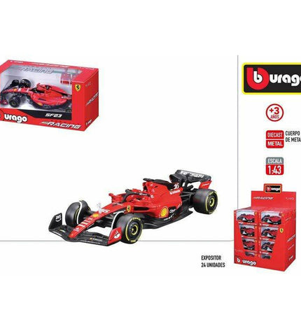 Red Ferrari Auto 1:43 scale toy car from Ferrari, detailed miniature vehicle with realistic design and branding.