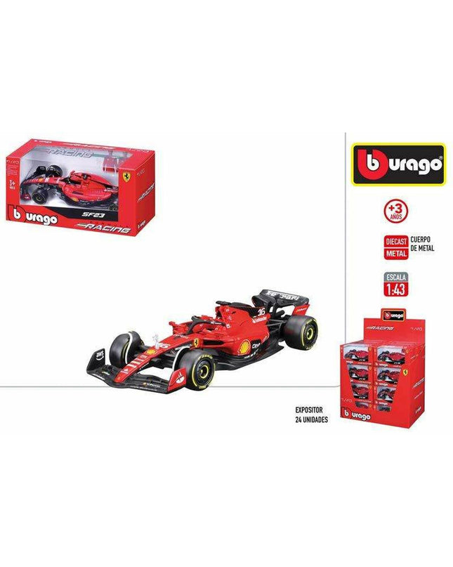 Red Ferrari Auto 1:43 scale toy car from Ferrari, detailed miniature vehicle with realistic design and branding.