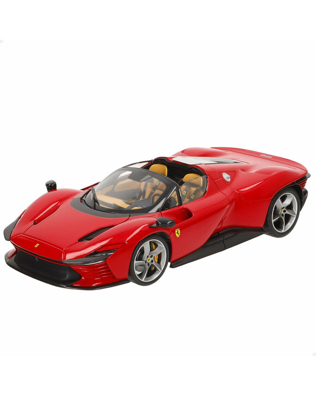 Bburago Ferrari Daytona SP 1:18 scale toy car, detailed model in red with realistic features and branding.