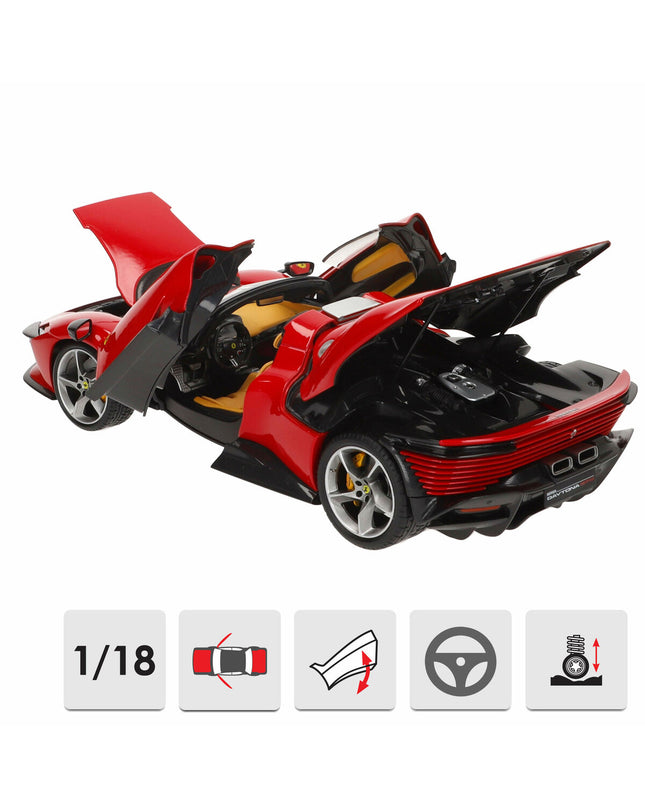 Bburago Ferrari Daytona SP toy car model in 1:18 scale, detailed miniature vehicle for display or play.