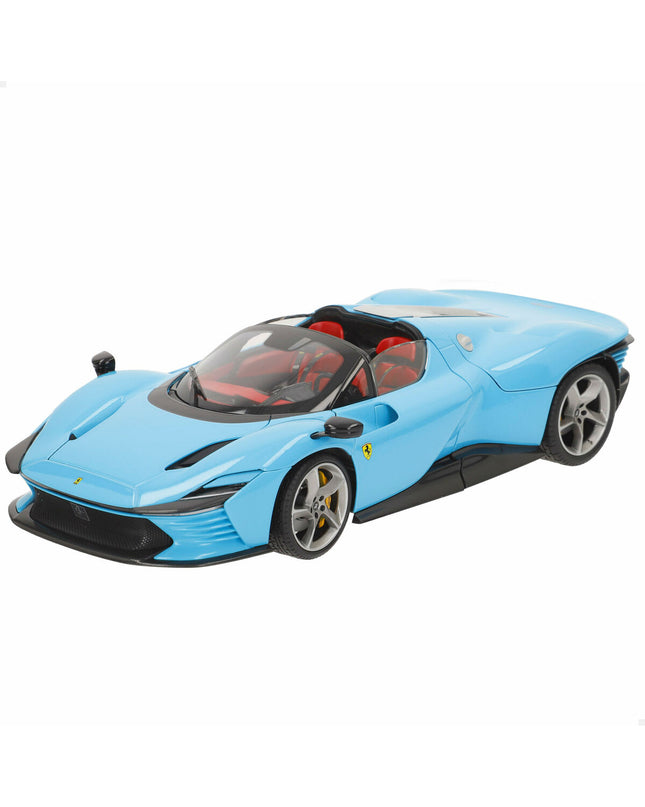 Bburago Ferrari Daytona SP 1:18 diecast toy car, detailed miniature sports vehicle in red with racing features.