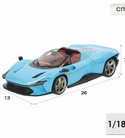 Bburago Ferrari Daytona SP 1:18 scale toy car, detailed model in red with realistic features and racing design.