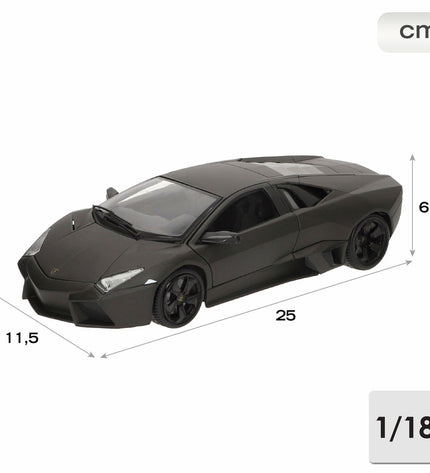 Bburago Lamborghini Reventon 1:18 scale toy car, detailed model in silver with realistic features and sleek design.
