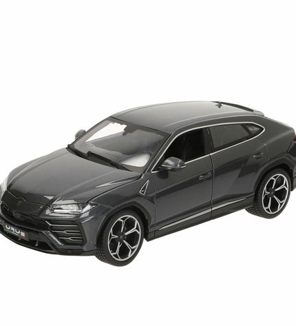 Bburago Lamborghini Urus 1:18 scale toy car in yellow with detailed exterior, designed for play and collection.