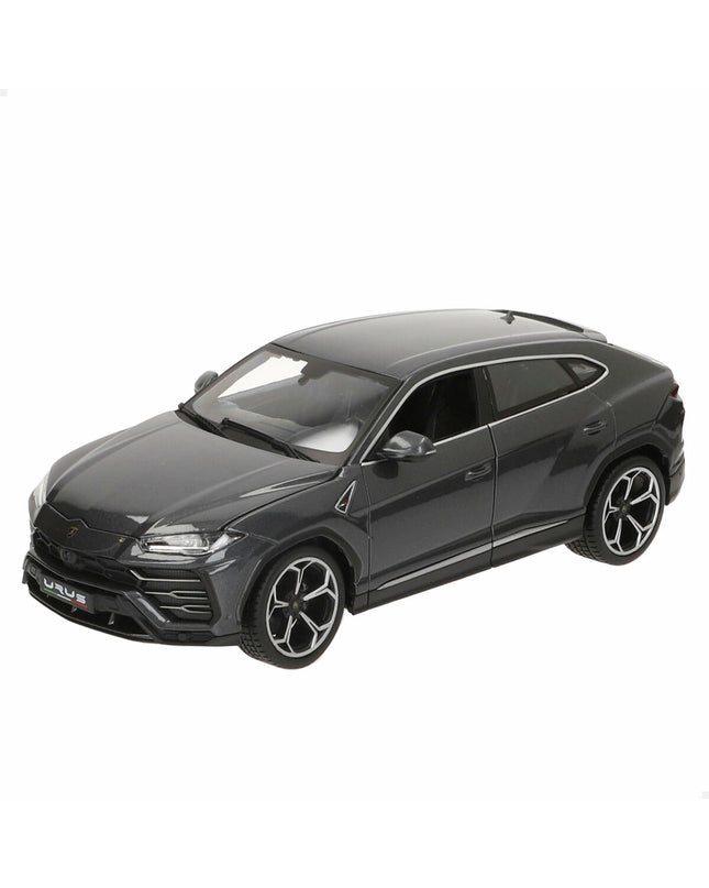 Bburago Lamborghini Urus 1:18 scale toy car in yellow with detailed exterior, designed for play and collection.