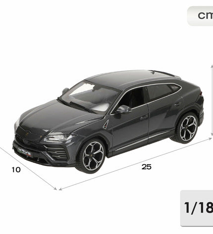Bburago Lamborghini Urus 1:18 scale toy vehicle, detailed miniature car model in vibrant colors, perfect for collectors and play.