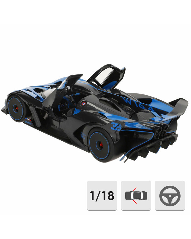 Bburago 1:18 scale GT Bugatti Bolide toy car, detailed miniature vehicle for play and display, featuring sleek design and vibrant colors.