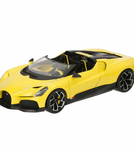 Bburago 1:18 GT Bugatti Mistral toy car model, detailed miniature vehicle in blue with realistic features and branding.