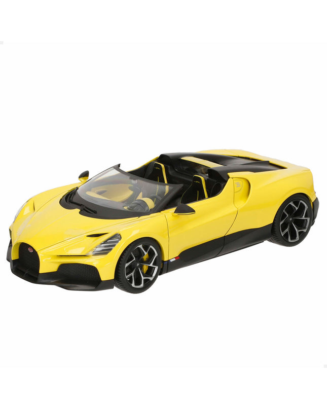 Bburago 1:18 GT Bugatti Mistral toy car model, detailed miniature vehicle in blue with realistic features and branding.