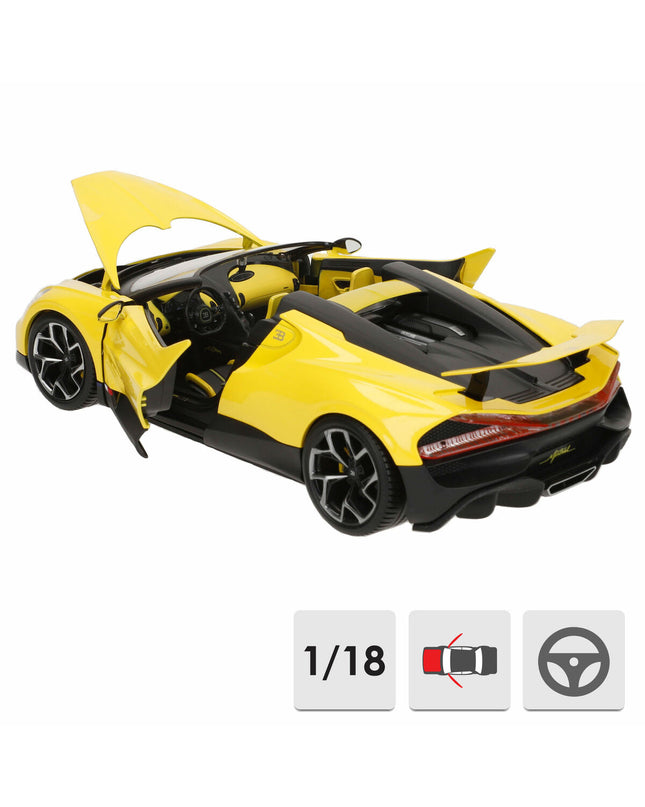 Bburago GT Bugatti Mistral 1:18 scale toy car, detailed model in blue with realistic design and features.