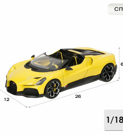 Bburago 1:18 scale GT Bugatti Mistral toy car with detailed exterior, showcasing sleek design and vibrant color.