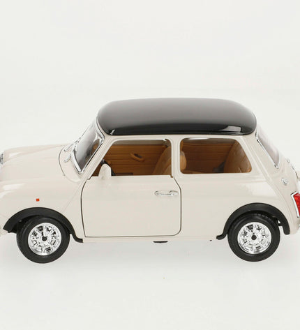 Bburago 1:18 scale GT-Mini Cooper toy car from 1969, detailed miniature vehicle for collectors and play.
