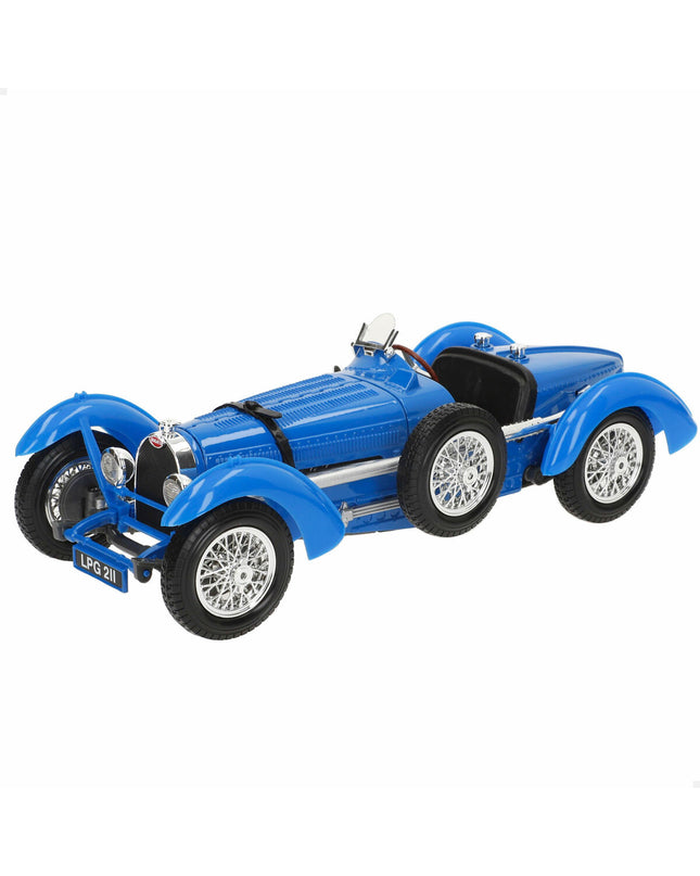 Bburago 1:18 scale GT Bugatti Type 59 toy car in blue with detailed design, perfect for collectors and car enthusiasts.