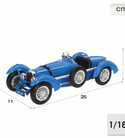 Bburago 1:18 scale GT Bugatti Type 59 toy car, detailed miniature vehicle for collectors and play.