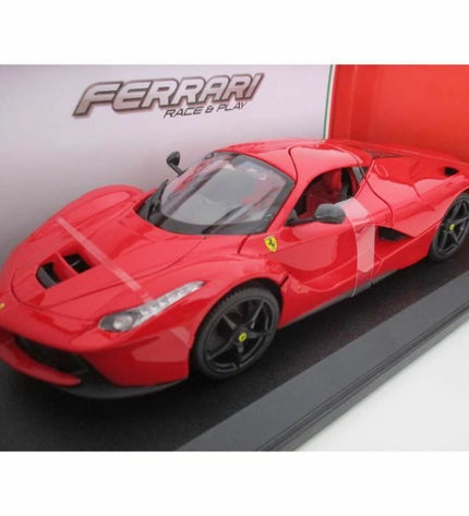 Bburago Ferrari 1:18 scale toy car, detailed model of a Ferrari sports vehicle in red with realistic features.
