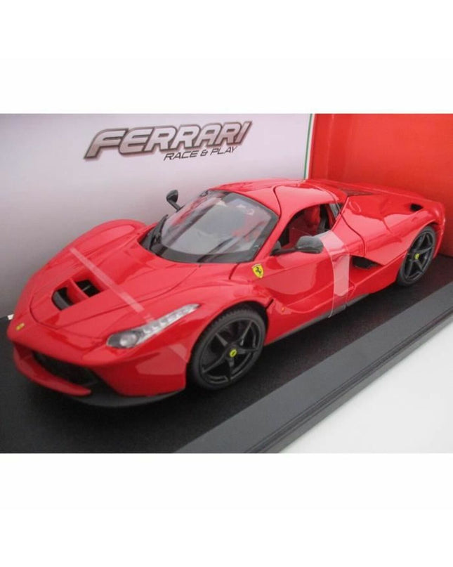 Bburago Ferrari 1:18 scale toy car, detailed model of a Ferrari sports vehicle in red with realistic features.