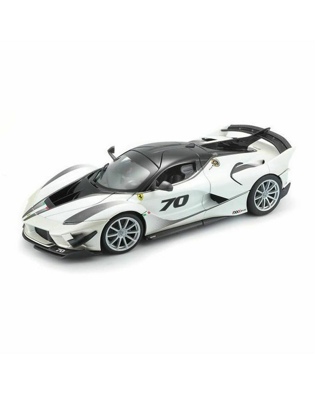 Bburago Ferrari FXX K-EVO #70 1:18 scale toy car, detailed miniature model in red with black accents for collectors and play.