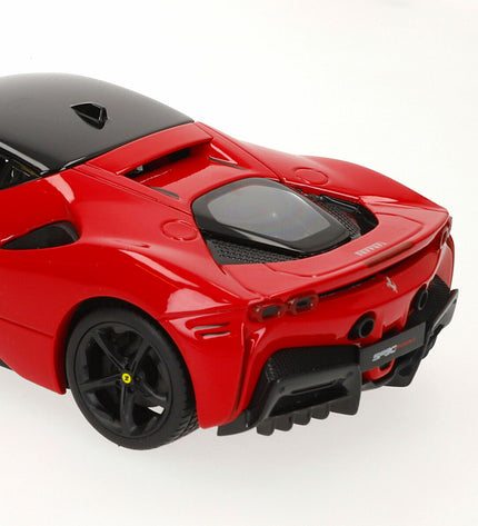 Bburago Ferrari SF90 Stradale 1:18 scale toy car model, detailed replica with red exterior and racing design.