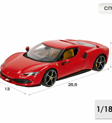 Bburago Ferrari 296 GTB 1:18 scale toy car, detailed model in red with realistic features and sleek design.