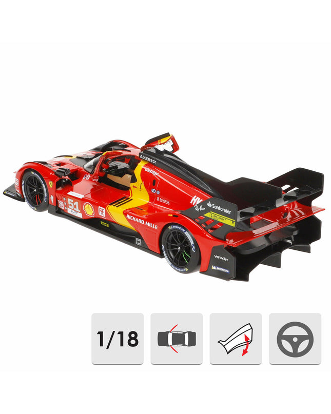 Bburago Ferrari Racing 499 LMH #51 1:18 scale toy car shown from a side angle on a white background