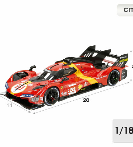Bburago Ferrari Racing 499 LMH #51 1:18 scale toy car, detailed model from the vehicle and gaming vehicle collection.