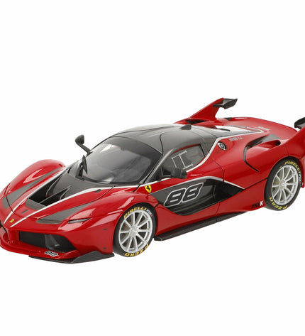 Bburago Ferrari FXX K #88 toy car in 1:18 scale, detailed model in red with racing decals, suitable for collectors and play.