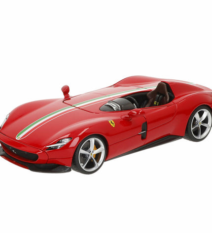 Bburago Ferrari Monza SP1 1:18 scale toy car with red body and detailed design, typical of collectible vehicle models.