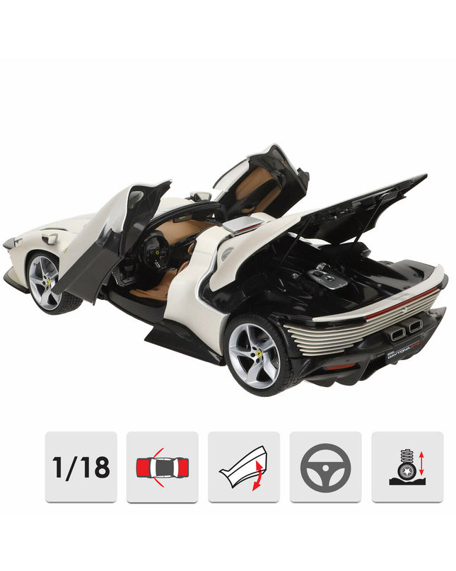 Bburago Ferrari Daytona SP 1:18 scale toy car shown on a plain background, detailed miniature replica of the high-performance sports car.