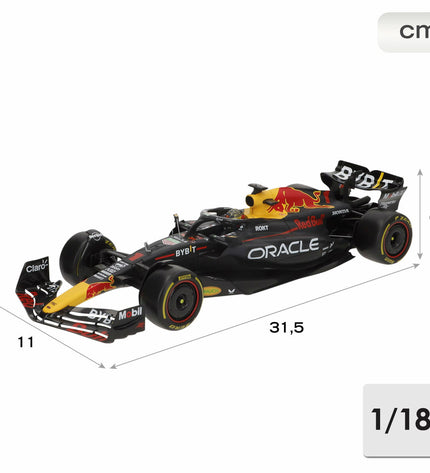 Bburago 1:18 scale F1 Race Oracle Red Bull Racing RB19 toy car, detailed model for vehicles and racing enthusiasts.