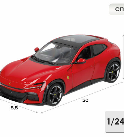 Bburago Ferrari Purosangre 1:24 scale toy model car in red with detailed exterior design and racing features.