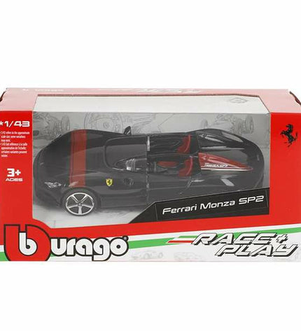 Bburago Ferrari toy car in red, detailed miniature vehicle from the automotive model collection, perfect for display or play.