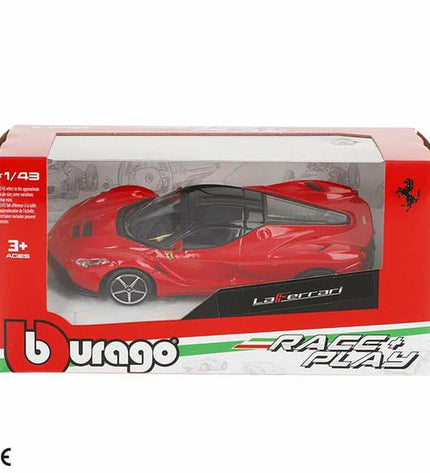 Bburago Ferrari Rood toy car, detailed miniature vehicle for children, featuring a red Ferrari design and realistic features.
