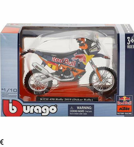 Bburago KTM Cross motorcycle toy in 1:18 scale, detailed plastic vehicle for play or display.