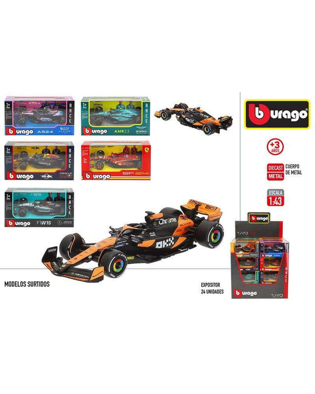 Bburago F1 2024 toy race car in 1:43 scale, detailed miniature vehicle for play and collection.