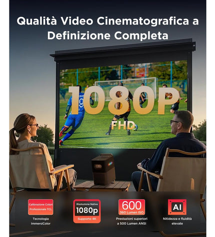 TCL A1SL5F-2AOFEU11 projector displaying a vibrant home theater scene with colorful visuals and sleek design.