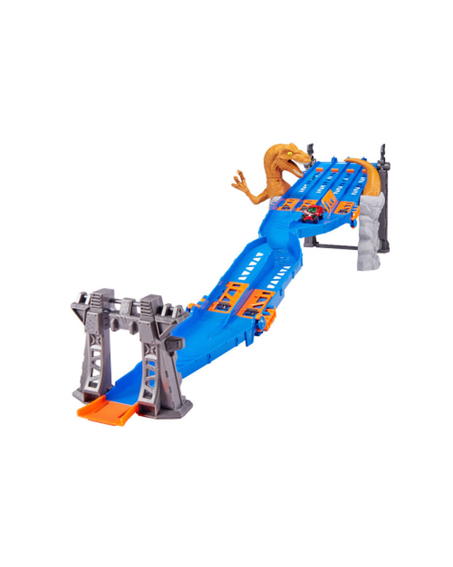 Zuru Metal Machines Racebaan Raptor Attack toy race track with four lanes, colorful plastic vehicle racing set, 70x11x30 cm size