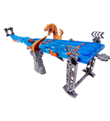 Zuru Metal Machines Racebaan Raptor Attack toy race track with four lanes, featuring detailed vehicle and track components.