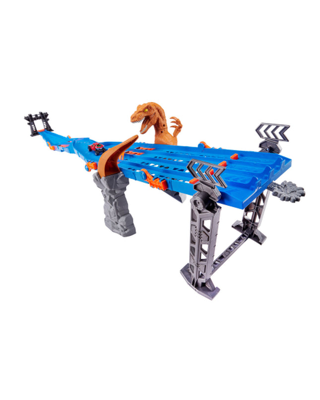 Zuru Metal Machines Racebaan Raptor Attack toy race track with four lanes, featuring detailed vehicle and track components.