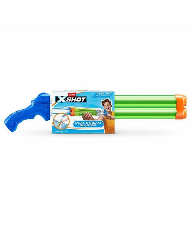 Zuru X-Shot Quad Stream water pistol toy with blue and yellow design, 13x60x6 cm, for outdoor water fun and games.