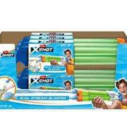 Zuru X-Shot Quad Stream water gun, toy water blaster in blue and white, designed for outdoor water play, 13 x 60 x 6 cm