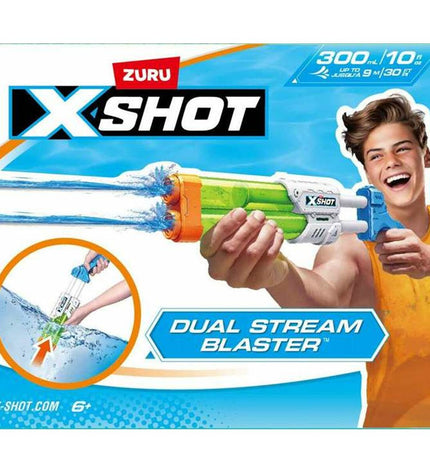 Zuru X-Shot Small Quad Stream Water Pistol toy in blue, compact size with four nozzles for water spraying fun.